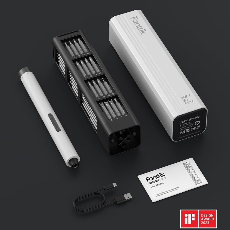 Fanttik E1 Max 3.7V Mini Electric Screwdriver, Precision Screwdriver Set, 50-in-1 Magnetic Bits, Magnetic Storage, 5/32''Hex, Electric Screwdriver for Electronics Phone Camera Laptop Watch - White