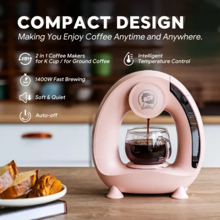 4-8 Oz Single Serve Coffee Maker 2 In 1 Americano Mini Coffee Machine Compatible With Coffee Ground & K Cup, Automatic Drip Coffee Maker/Tea Maker For Home Travel, Fast Brewing & Quiet