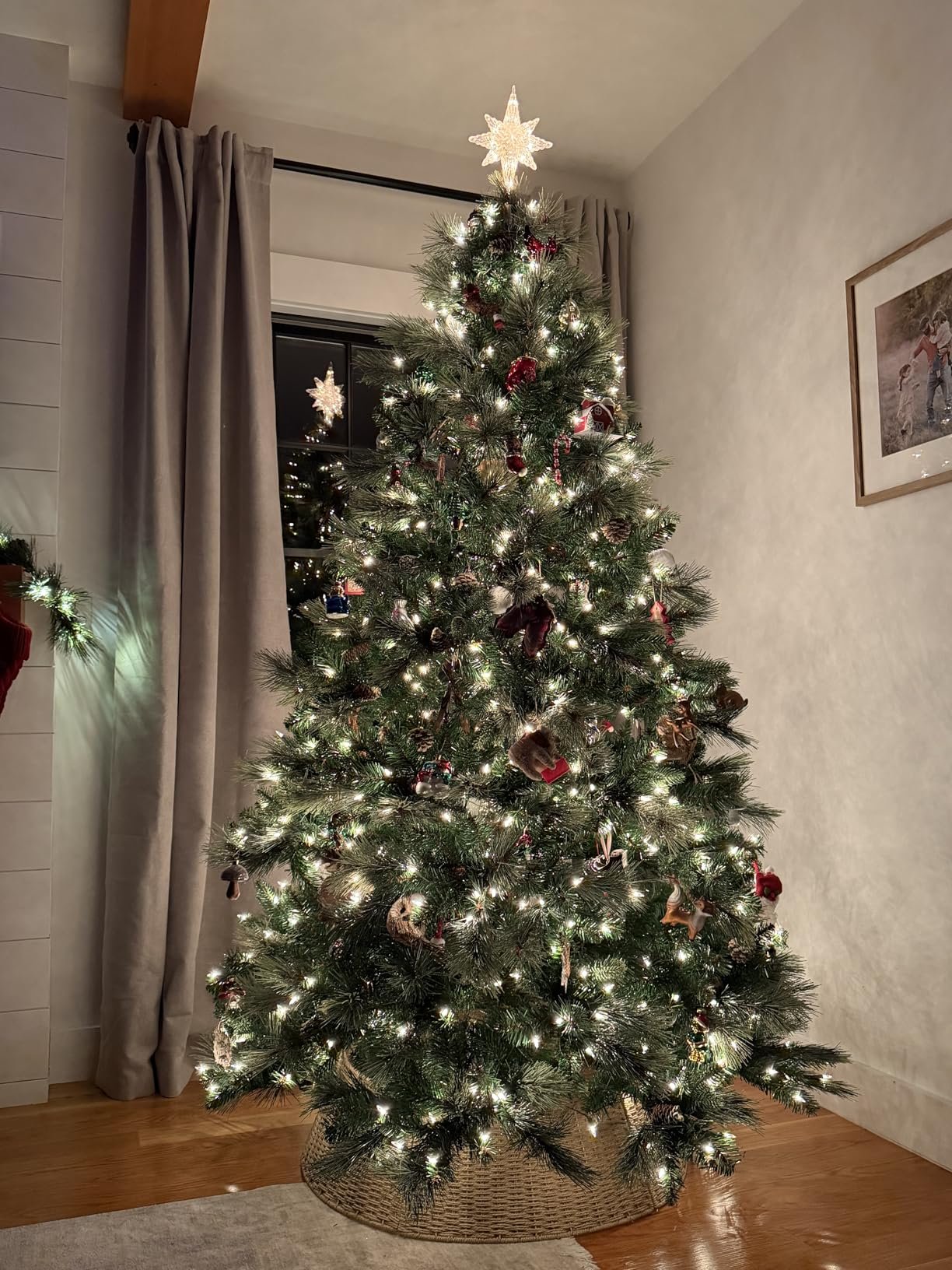 National Tree Company 7.5 ft Pre-Lit Carolina Pine Artificial Christmas Tree. 750 Clear Lights. 1.399 Tips. Includes Stand. Green photo review