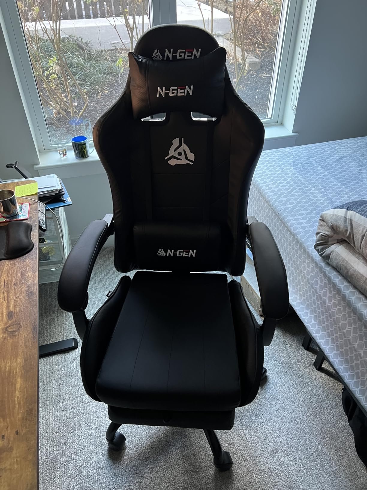 N-GEN GAMING Video Gaming Chair with Footrest Lumbar Support for Home Office High Back Recliner Height Adjustable Ergonomic Comfy Leather Computer Desk Chair (Black) photo review